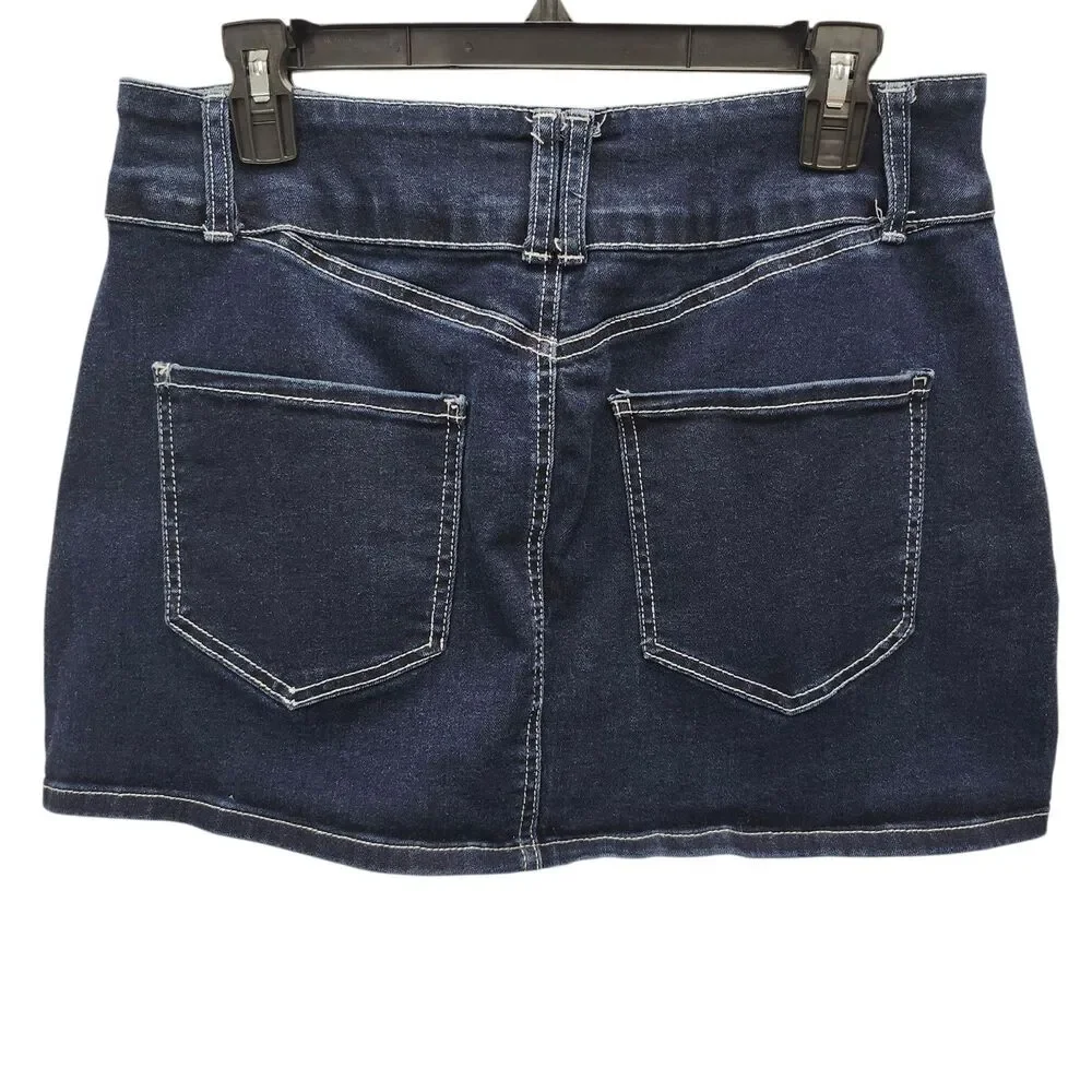 Refuge Denim Mini Skirt Womens Large Blue Flat Front 5 Pockets Preppy Casual Y2K